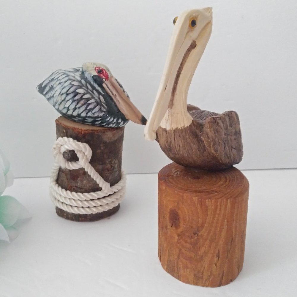 Pelican Wood Statues Nautical Cottage